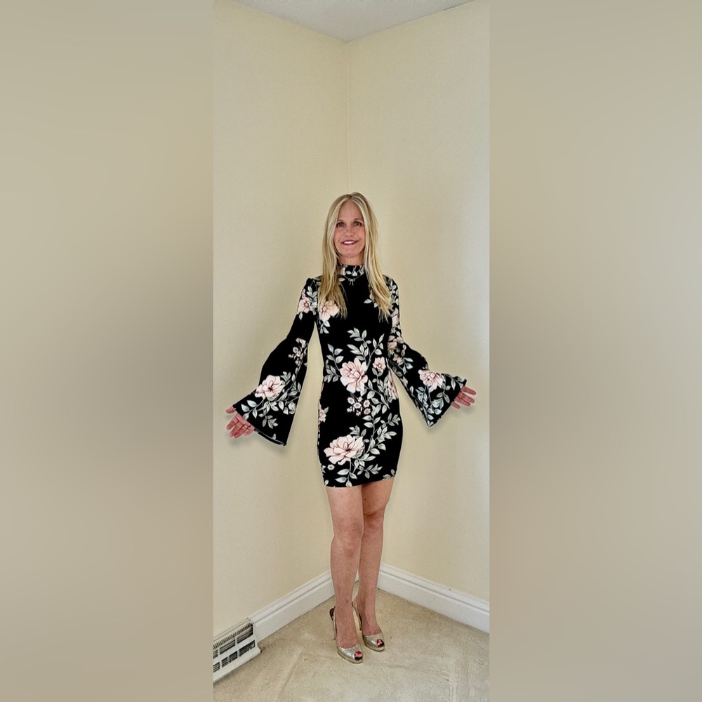 Guess Black Floral Long Sleeve Dress